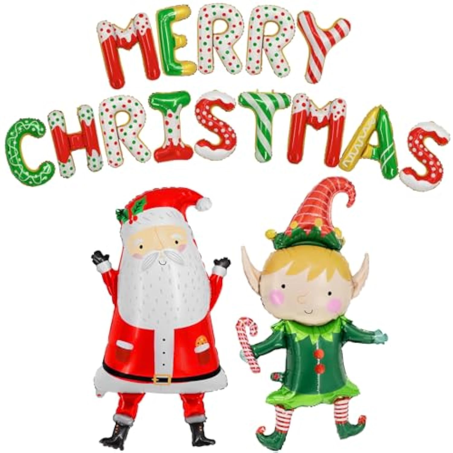 Merry Christmas Balloon Banner Set - 38 Inch, Pack Of 16 | Elf & Santa Balloons, Christmas Party Decorations