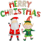 Merry Christmas Balloon Banner Set - 38 Inch, Pack Of 16 | Elf & Santa Balloons, Christmas Party Decorations