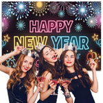 Neon Happy New Year Banner, 72.8 * 43.3 Inch, Polyester, Neon, New Year, Prom, Backdrop