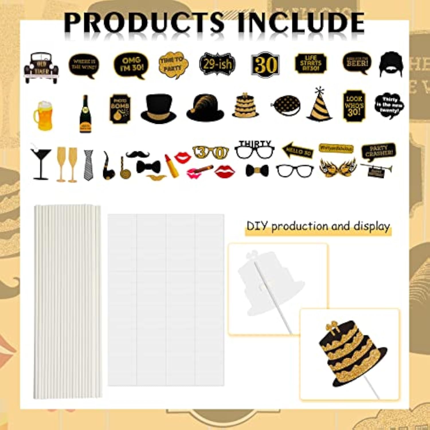 Adult 30Th Birthday Photo Booth Props(41Pcs) For Her Him Dirty Thirty 30Th Birthday Party, Gold And Red Decorations,30 Birthday Party Supplies For Men Women