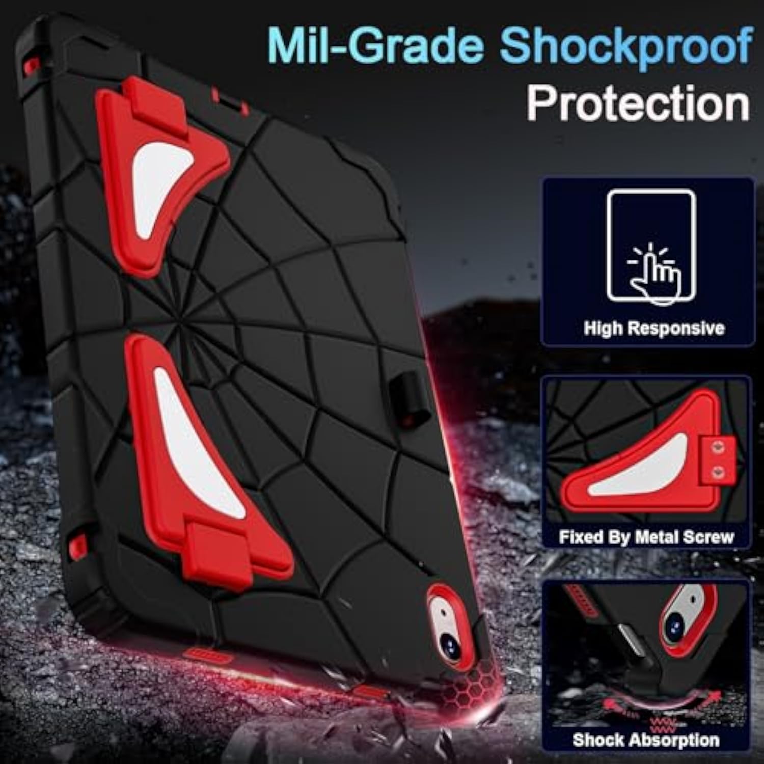 Case For (A16) 11Th Generation 11 Inch (2025), 10Th Generation 10.9 Inch (2022) Kids Friendly I Pad Case 10Th Gen With Screen Protector,Shockproof Cover For I Pad 11/10 Gen,Black Red