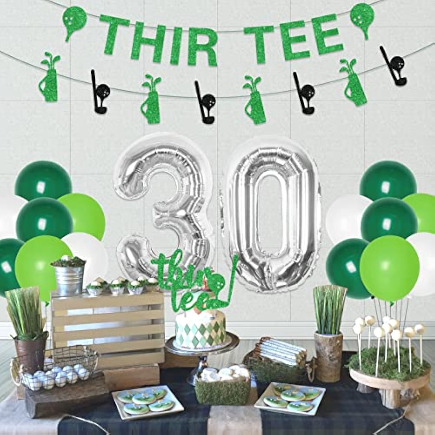 Golf 30Th Birthday Decorations, 30Th Birthday Decorations For Men, Thir-Tee Birthday Banner Cake Topper Glitter For 30Th Golf Sports Theme Birthday Party Decorations