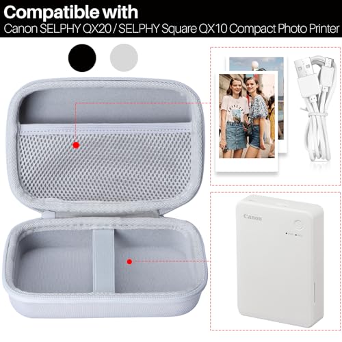 Storage Case Compatible With Canon Selphy Qx20 / Selphy Square Qx10 Compact Photo Printer (Dark Gray Case)