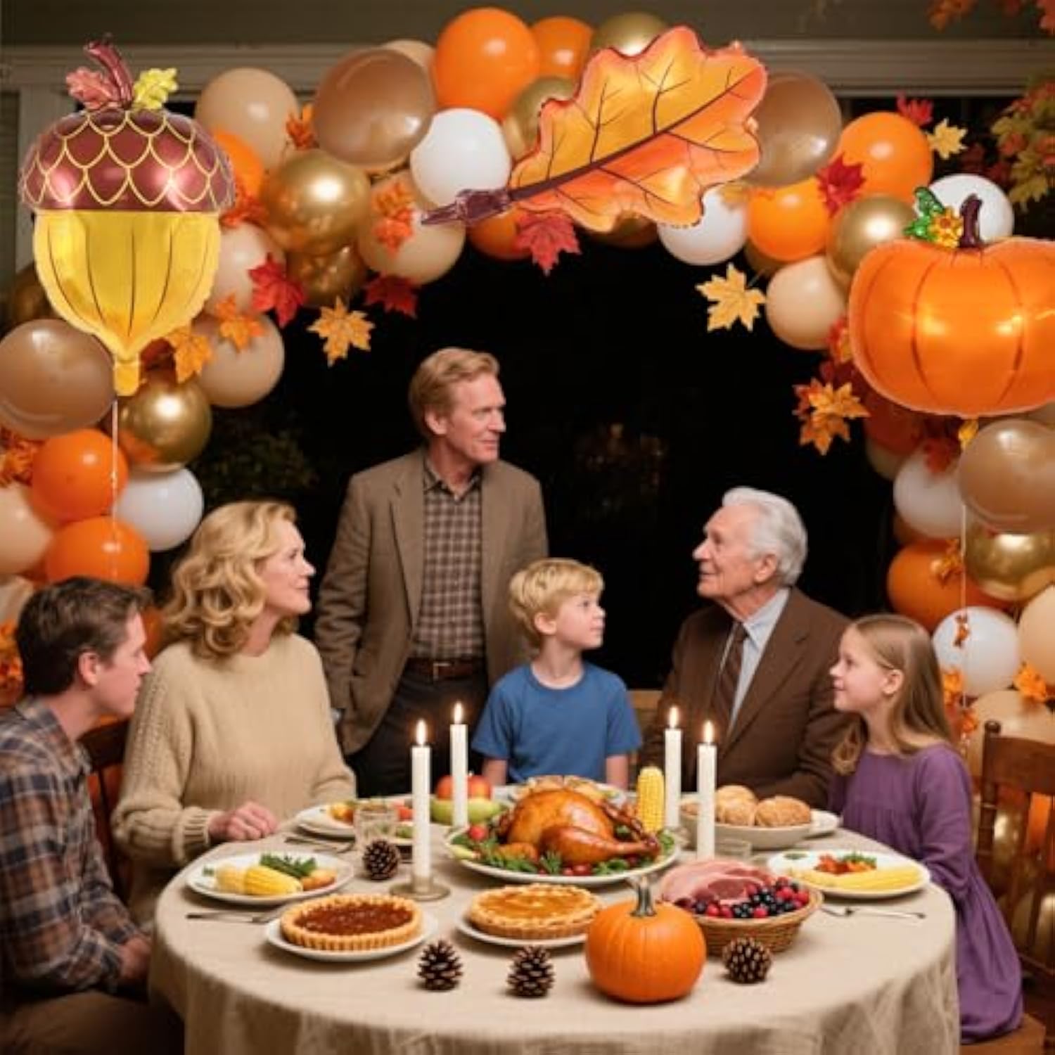 Fall Balloon Arch Kit: Pumpkin, Maple Leaf & Metallic Gold
