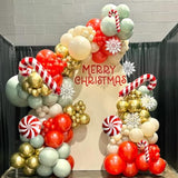 Red, Green & Gold Christmas Balloon Arch Kit with Candy Cane Foils