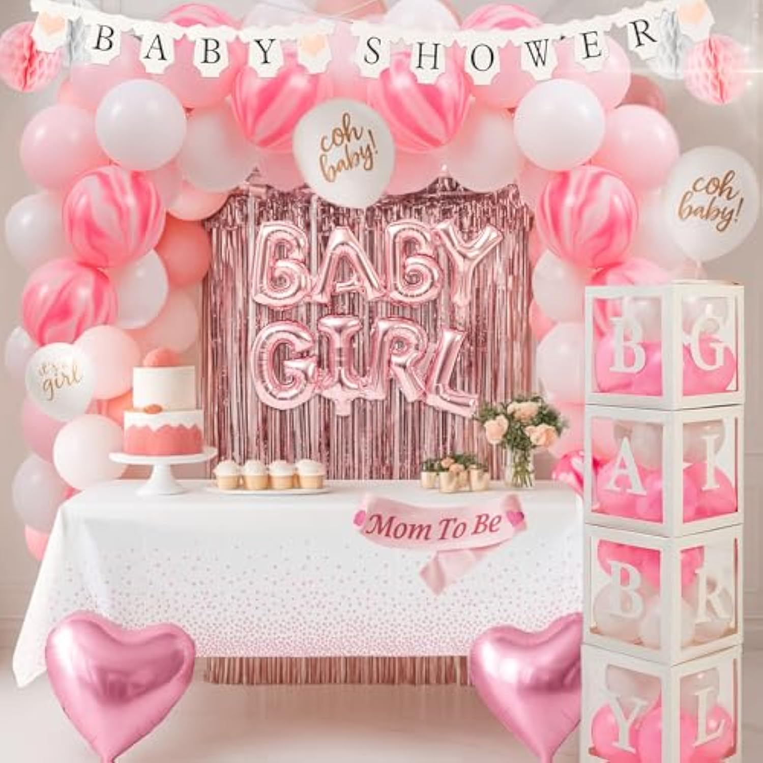 Pink Baby Shower Decorations For Girl - All-In-One Inclusive Jumbo Decor Set