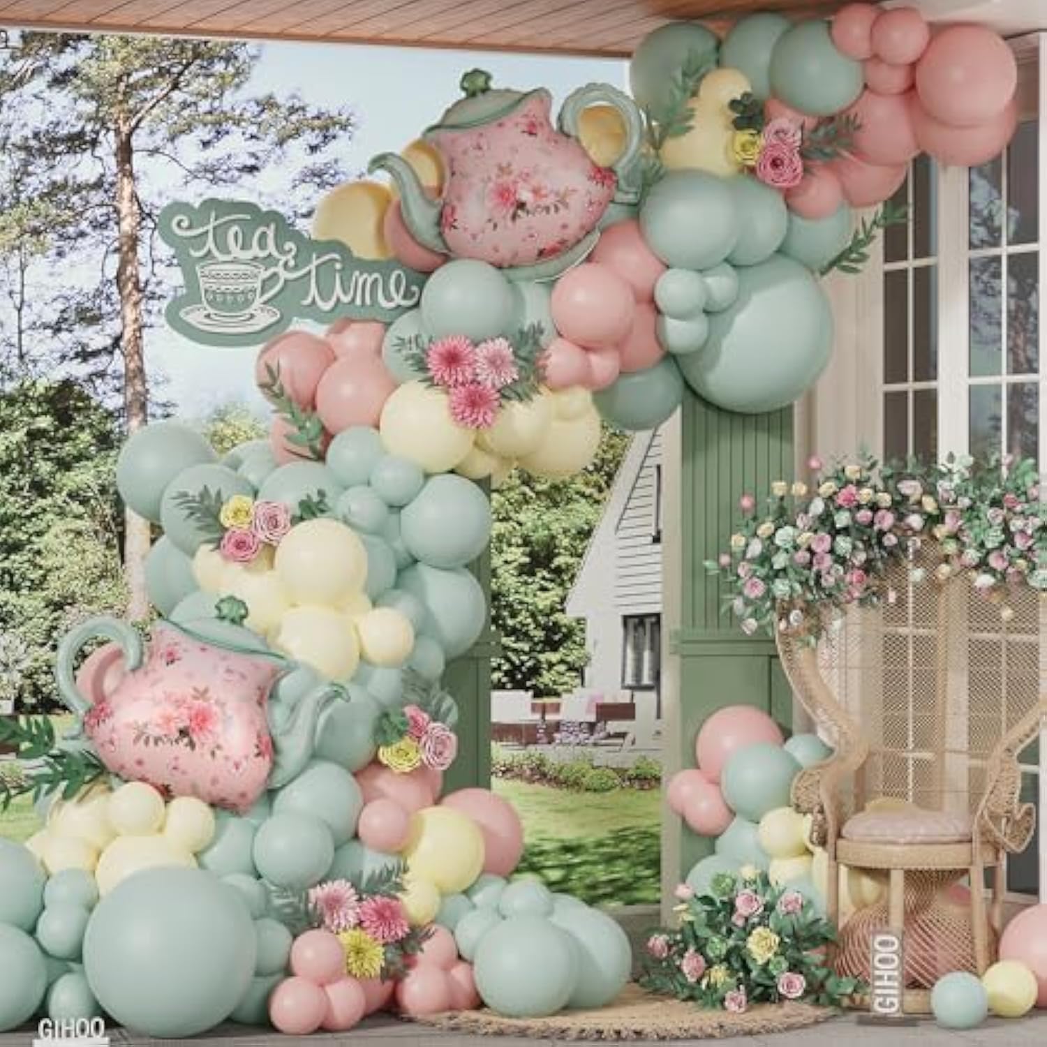 Tea Party Decorations 139Pcs Pastel Tea Party Balloon Arch Garland Kit With Pink Green Teapot Mylar Balloon For Let'S Par-Tea Girls Birthday Spring Garden Tea Party Decor (Tea Party)