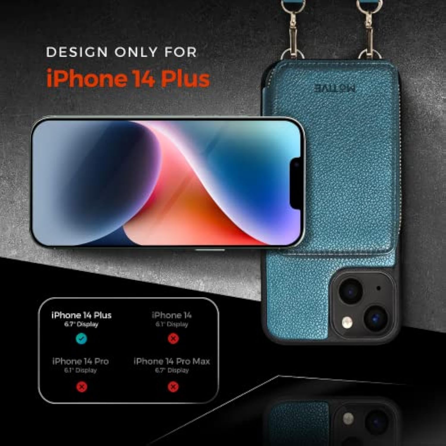 For Iphone 14 Plus Wallet Case Designed In New York, Crossbody Phone Case For Apple Iphone, Zipper Purse Case Wallet With Rfid Blocking Card Holder | 6.7" Color Blue Teal - Fancy Series