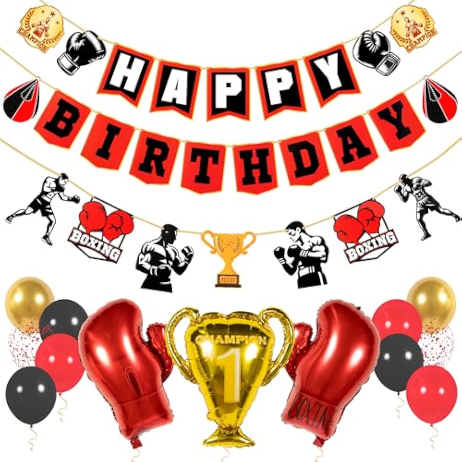 Boxing Party Decorations Happy Birthday Banner & Balloons for UFC & Fight Night Theme