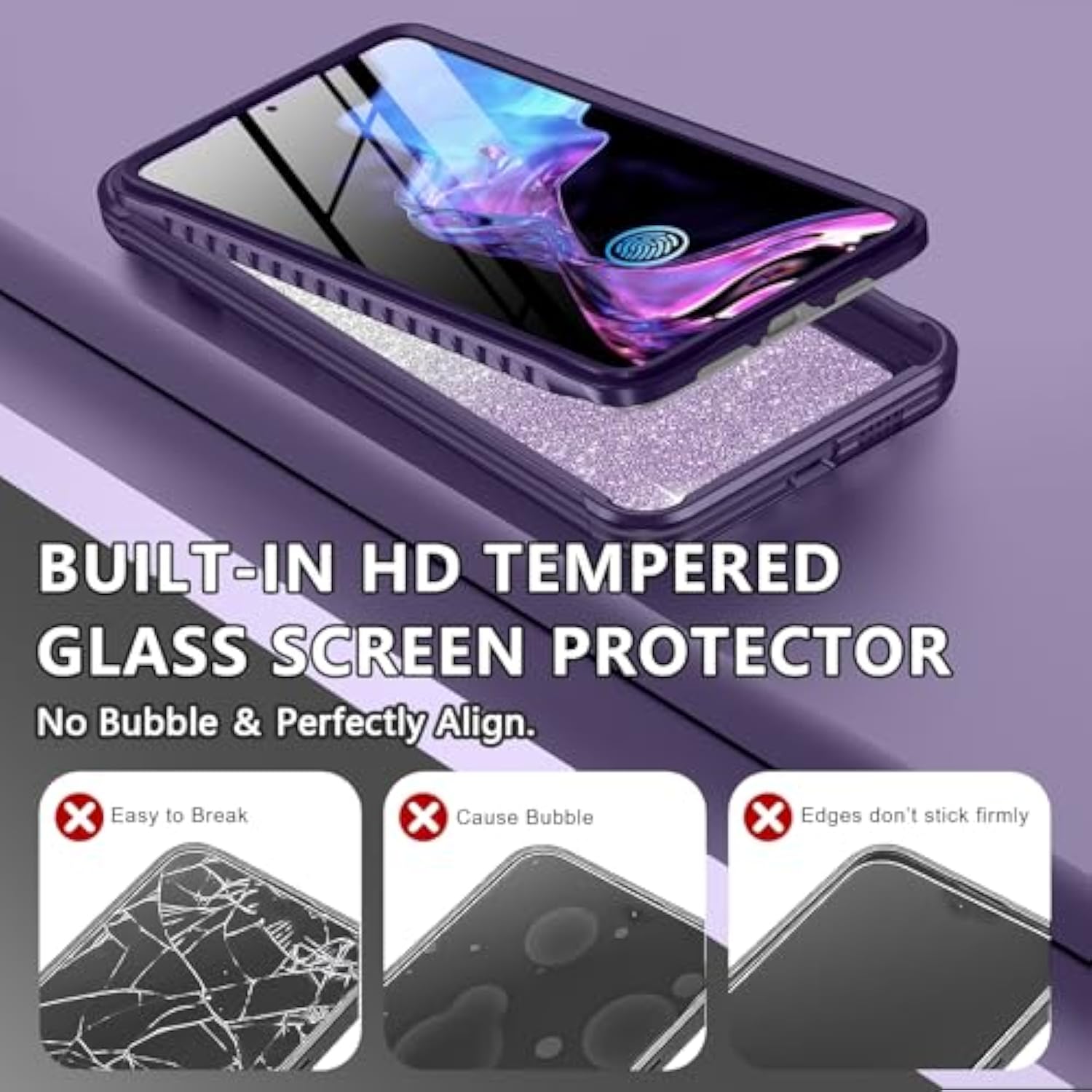 For Samsung Galaxy S25 Plus Case Glitter,Compatible With Magsafe[Built-In Tempered Glass Screen Protector & Camera Lens Protection] Full Body Shockproof Protective Bling Phone Case,Amethyst