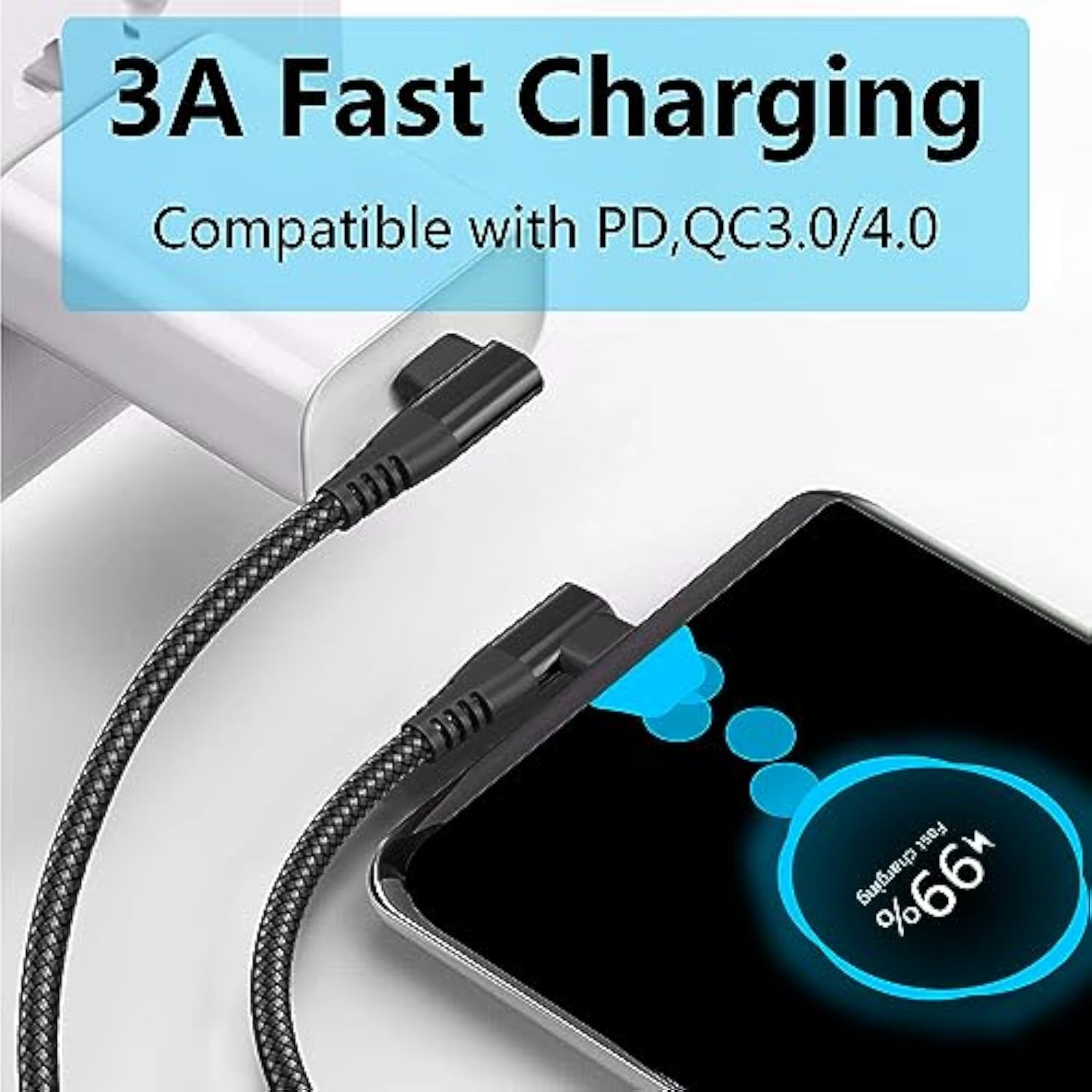 Right Angle Usb C To Usb C Cable 1M/3Ft, 90 Degree 60W Pd Type C Fast Charging