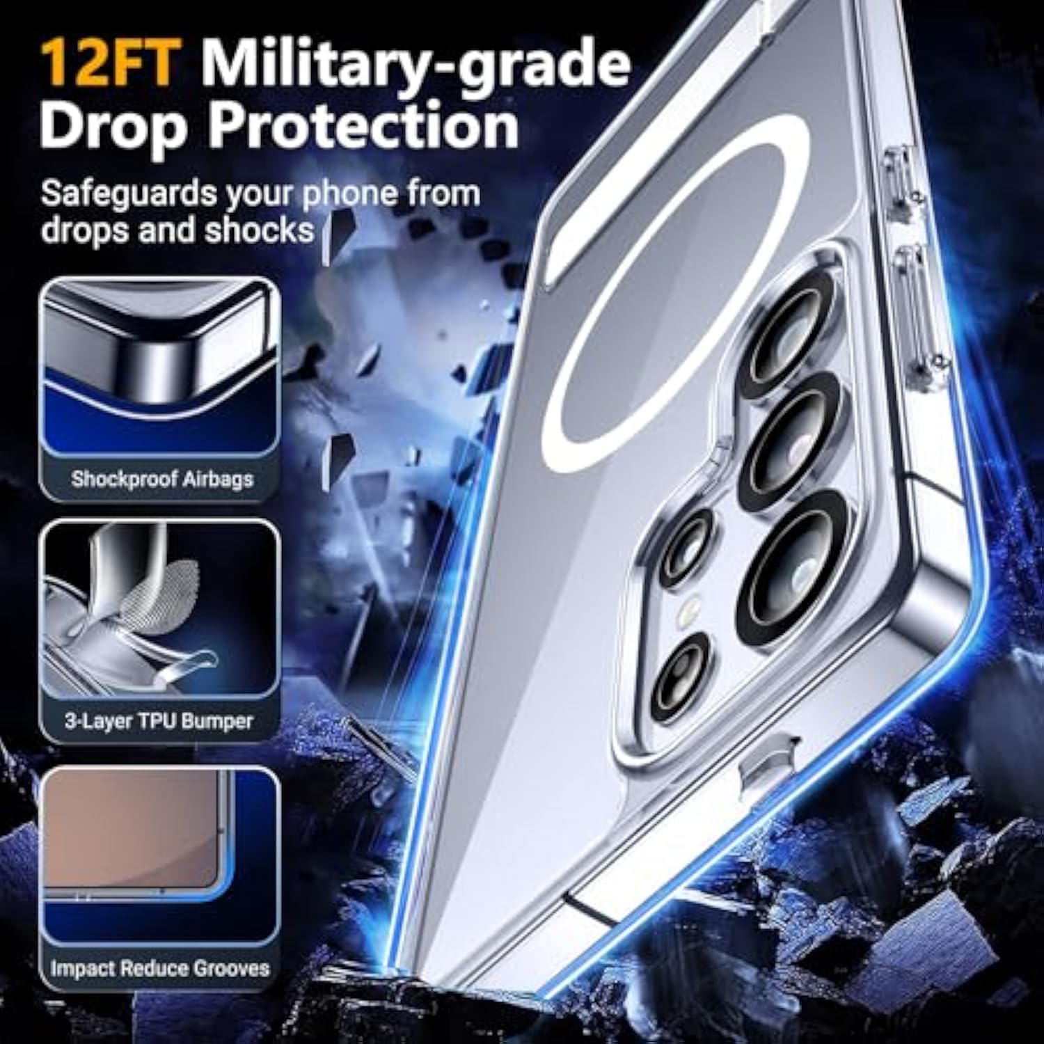 Magnetic Samsung Galaxy S25 Ultra Case, 3 Stand Ways, Military Grade Protection