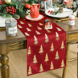 Christmas Tree Red Dutch Fleece Table Runner, Glitter Metallic Foil Holiday Kitchen Dining Table Decoration For Home Party Decor 13X72 Inch