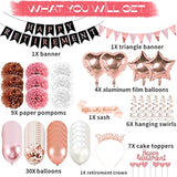 Rose Gold Retirement Party Decorations 63 Pcs Banner Swirls Balloons Cake Toppers