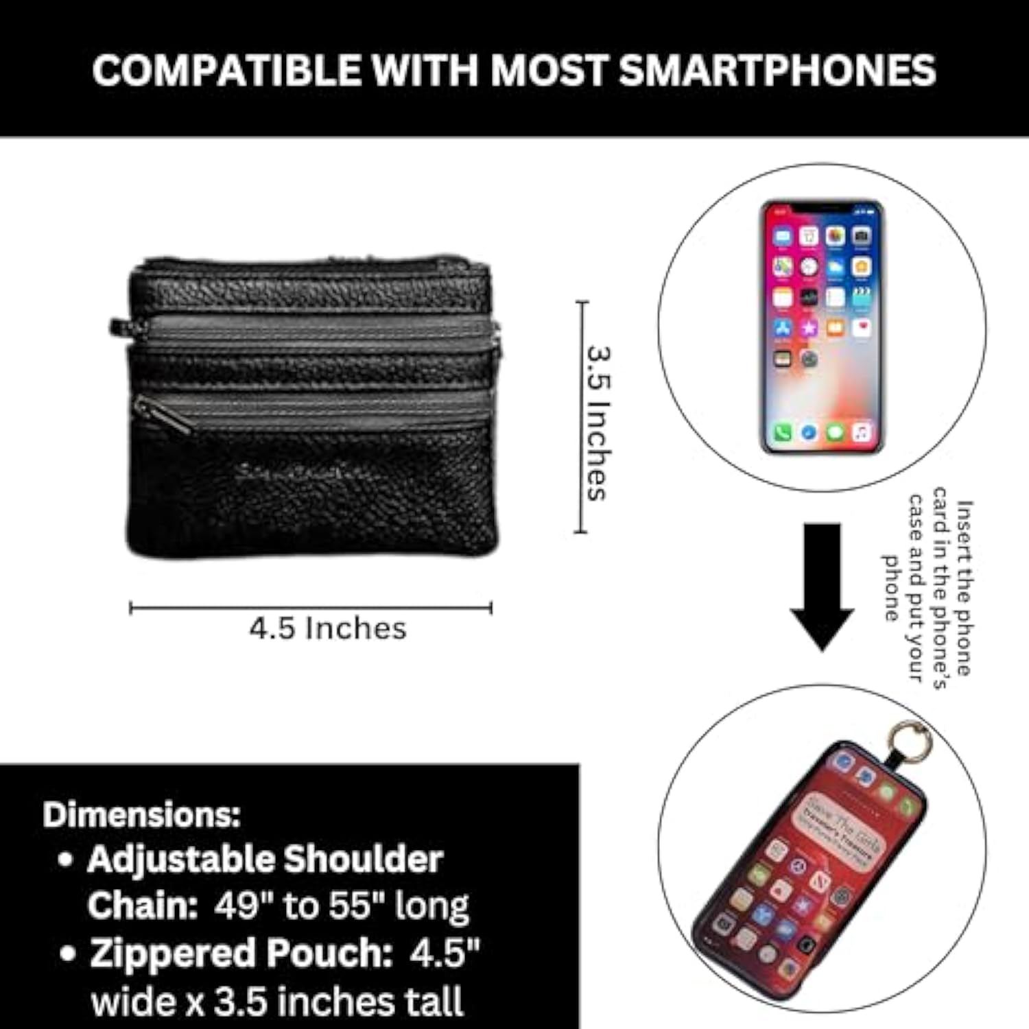 Clip & Go Metal Chain Phone Lanyard with Pouch Gunmetal Black