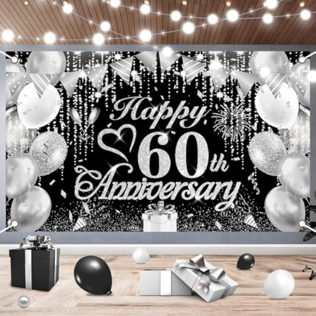 Black & Silver 60th Diamond Anniversary Party Banner