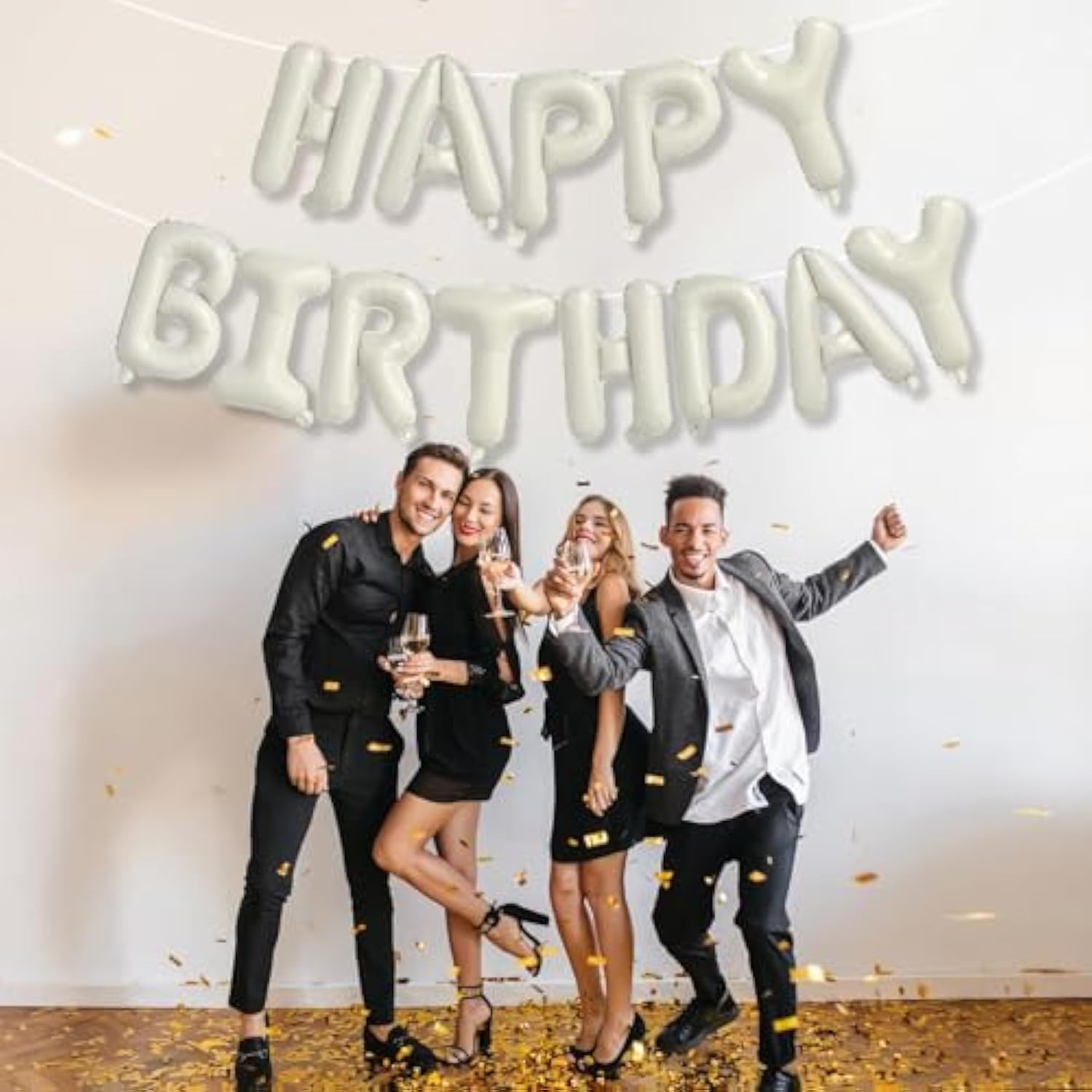 Cream Beige Happy Birthday Balloon Banner 16in Foil Letters Party Decor