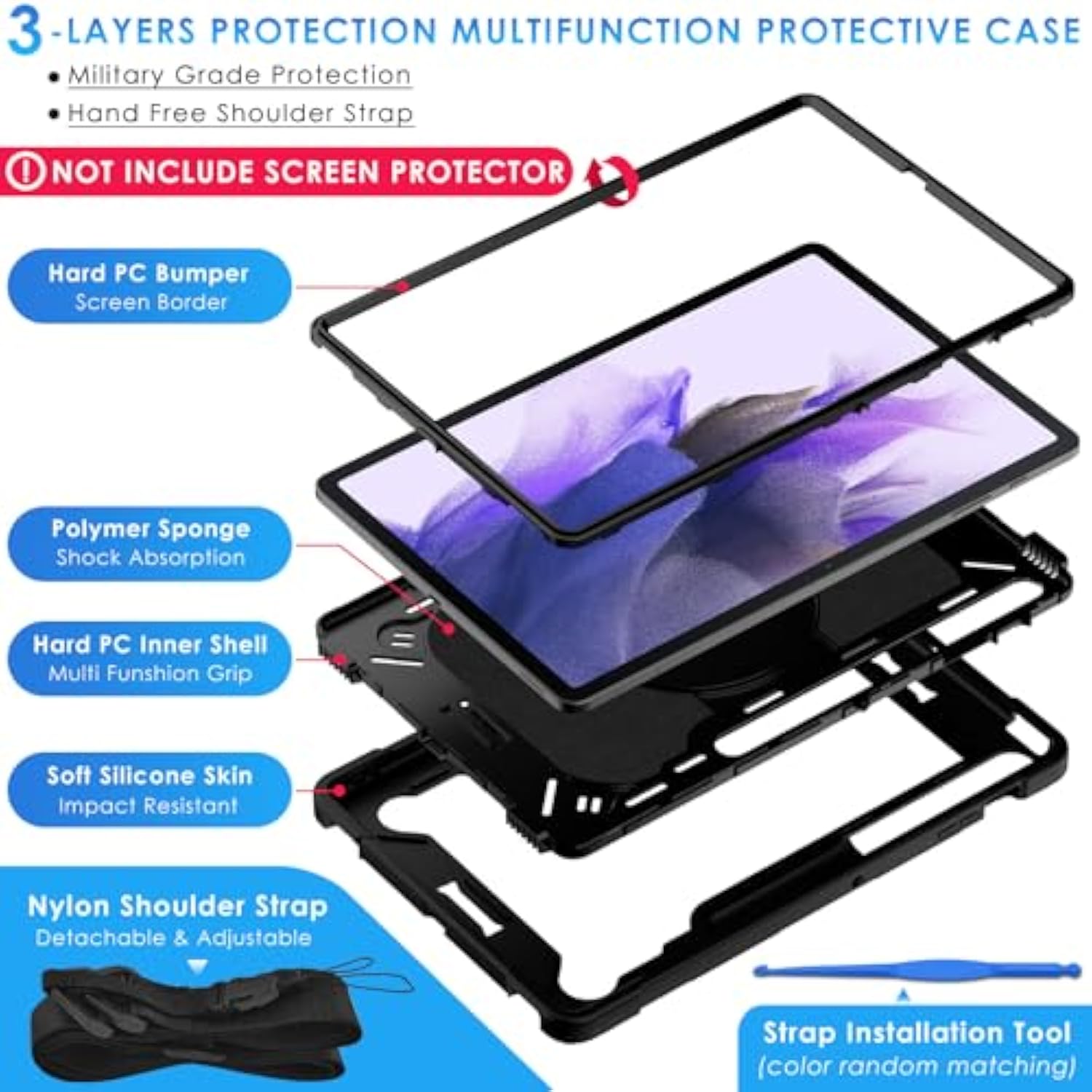 360 Rotating Hybrid Case For Samsung Galaxy Tab S7 Fe 5G/ S8+Plus/ S7 Plus 12.
