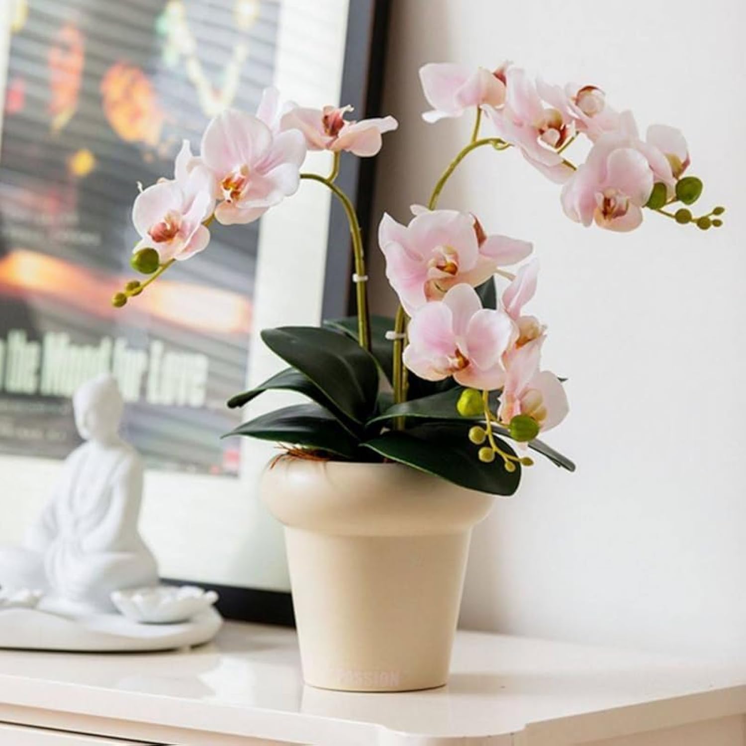 4-Pcs Artificial Flowers Real Touch Latex Phalaenopsis 17.7Inch Artificial Orchid Stem Bouquets For Wedding Party Home Garden Decor,Light Pink