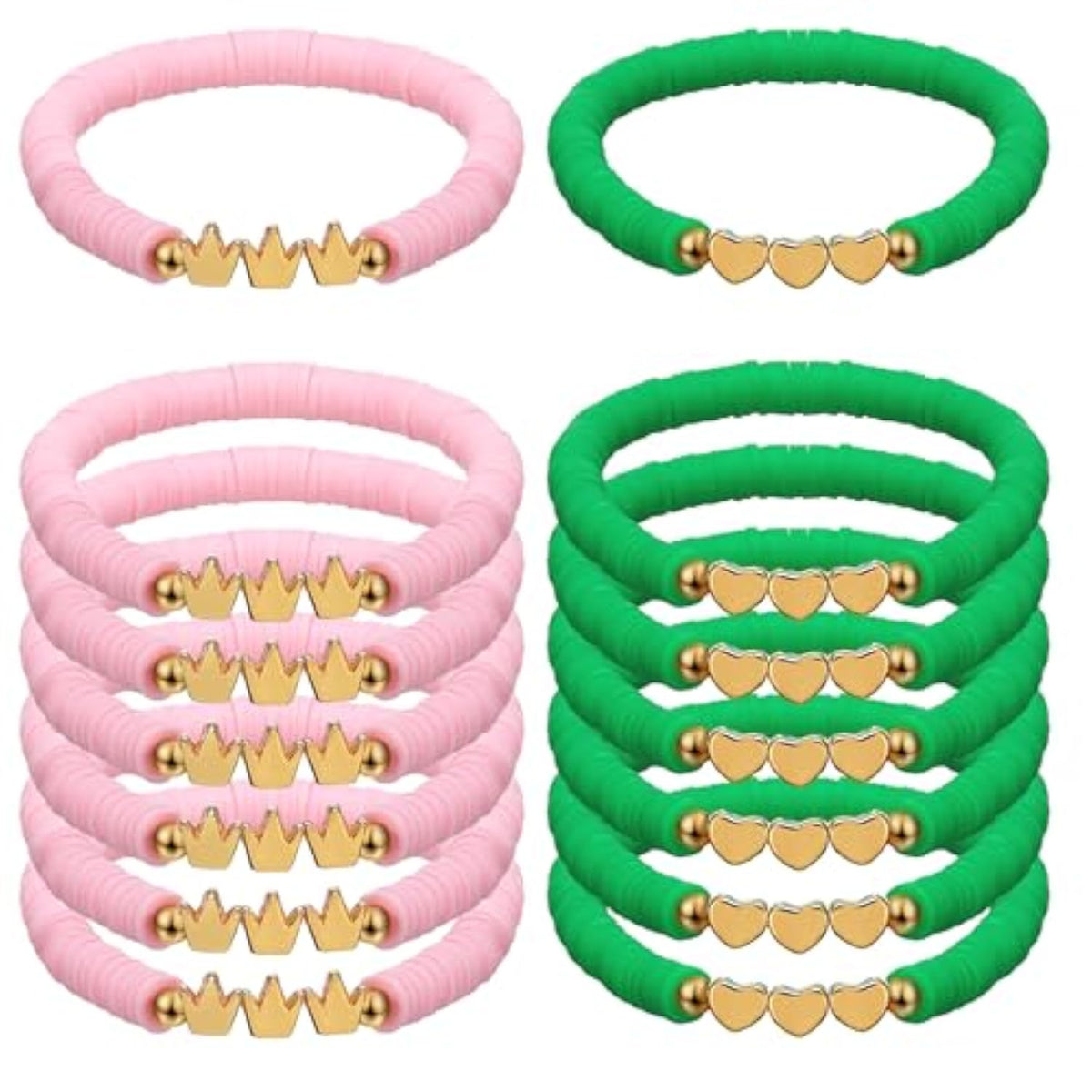 24 Pcs Pink Green Witch Party Favors Gifts Bracelets Polymer Clay Beaded Friendship Bracelets For Witch Party Gifts