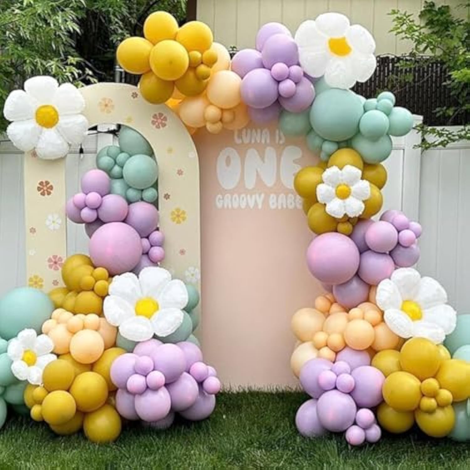 Pastel Daisy Balloon Garland Arch Kit,180Pcs Flower Balloon Arch Kit With Pastel Daisy Balloons For Daisy Theme Birthday Baby Shower Wedding Groovy Party Decorations For Girl