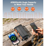 Power Bank Wireless Charger 45800Mah Built In Hand Crank And 4 Cables 15W Fast Charging Power Bank 7 Outputs & 4 Inputs Solar Portable Charger, Sos/Strobe/Strong Flashlights, Compass