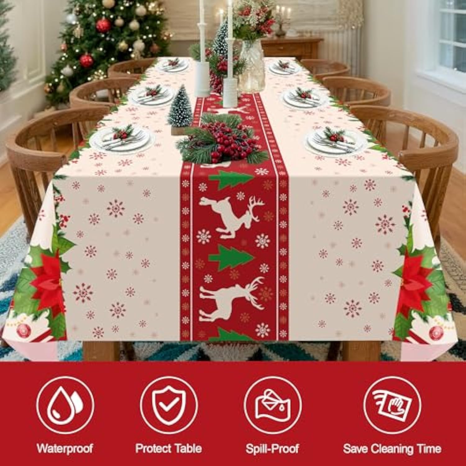 2 Pack Christmas Tablecloth Rectangular Disposable,54 X 108 Inch Tablecloths Christmas Decorations Party, Table Cloth Rectangle,Plastic Table Cover For Home Dinner Indoor Outdoor Party Decor