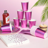 Iridescent Pink Party Supplies Decorations Serve 25, Hot Pink Holographic Paper Plates And Napkins Set, Disposable Pink Paper Plates Cups Knives Spoons Fork For Mermaid Disco Birthday Graduation Party