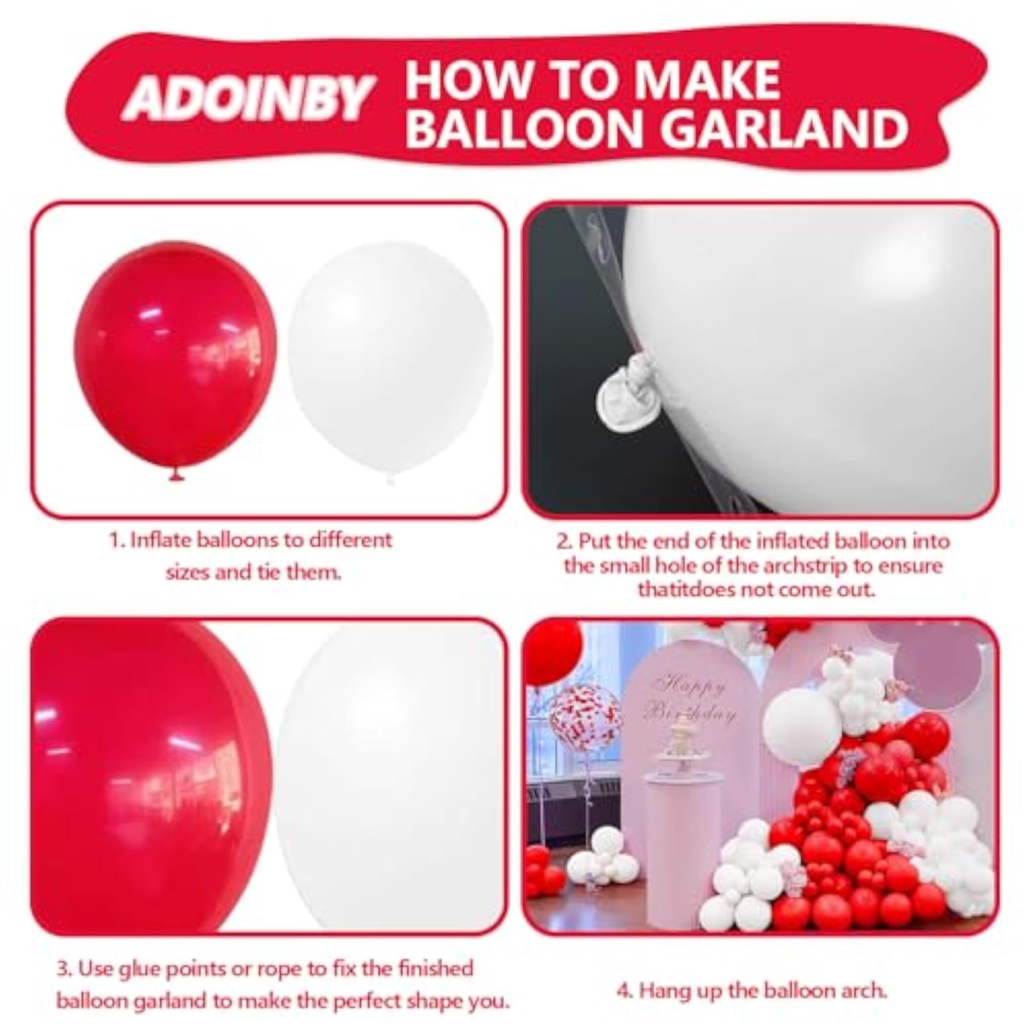 140Pcs Red And White Balloon Arch Kit For Birthday, Wedding, Engagements, Baby Shower, Christmas, Anniversary Party Decoration