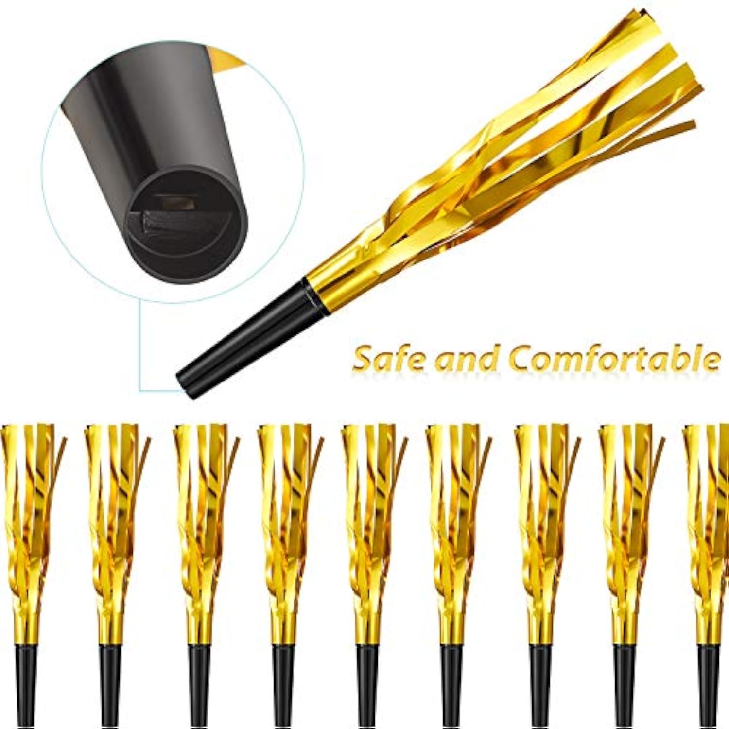 48pcs Gold Glitter Noise Makers Metallic Party Blowers for Events and Parties