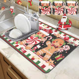 Christmas Dish Drying Mat For Kitchen Counter, 12"X20" Absorbent Gingerbread Drying Mat With Candy Cane, Christmas Holiday Dish Rack Mat For Kitchen Counter Coffee Maker Dining Room Decoration