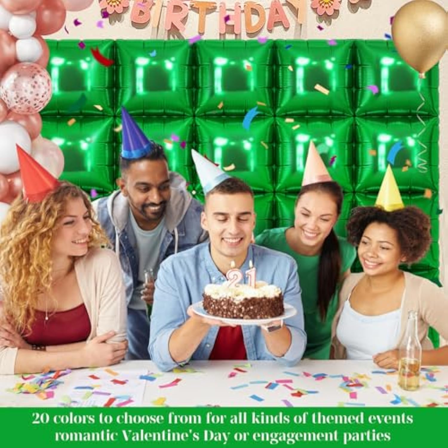 Green Square Balloon Wall Square Foil Balloons Wall Backdrop 25 Pcs Double Sided Square Balloons With Ties For Graduation Birthday Baby Shower Bridal Shower Party Arch Backdrop Decorations