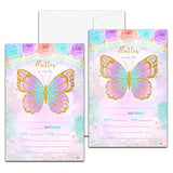 Butterfly Birthday Party Invitation, Floral Butterfly Themed Fillin Invites, 20 Gold Foil Invitations With Envelopes For Teens Boys & Girls (4 X 6), Kids Rainbow Party Favors Decorations And