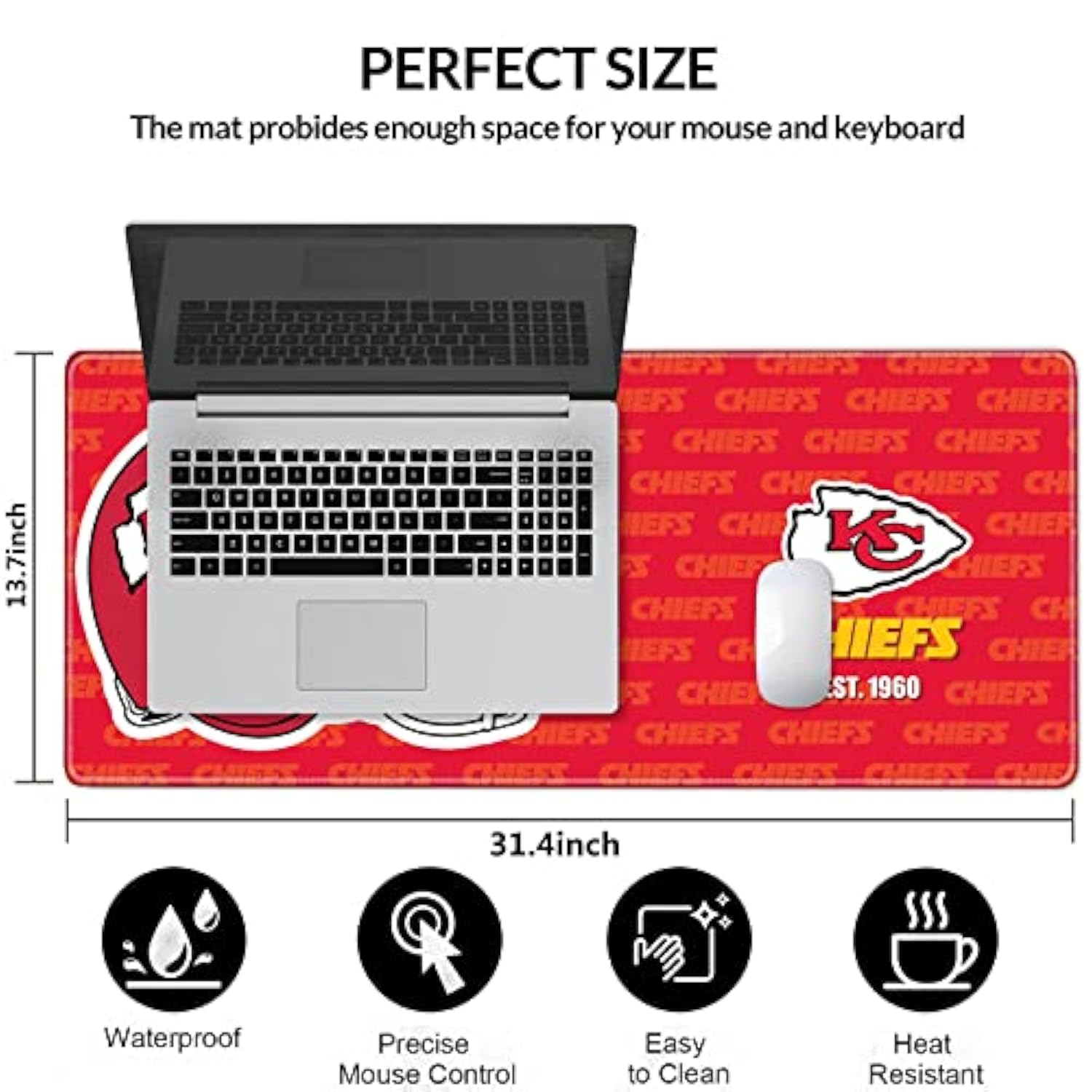Large Gaming Mouse Pad With Non-Slip Rubber Base For Laptop Computer Desktop Keyboard,Red Design Stitched Edges Mouse Desk Mat For Football Sport Fans