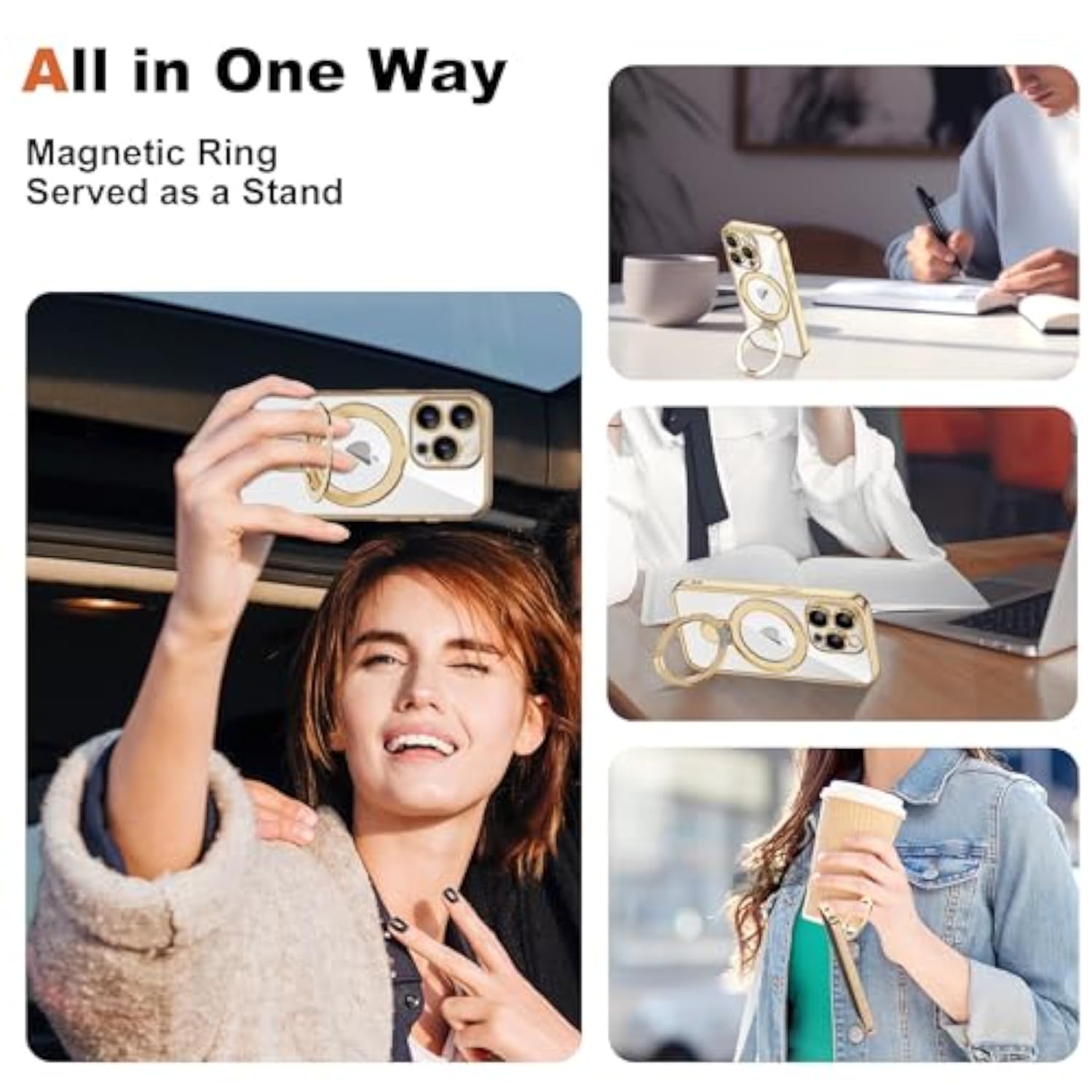 Clear Phone Case for iPhone 14 Pro Max with Stand 6.7 inches Gold Finish