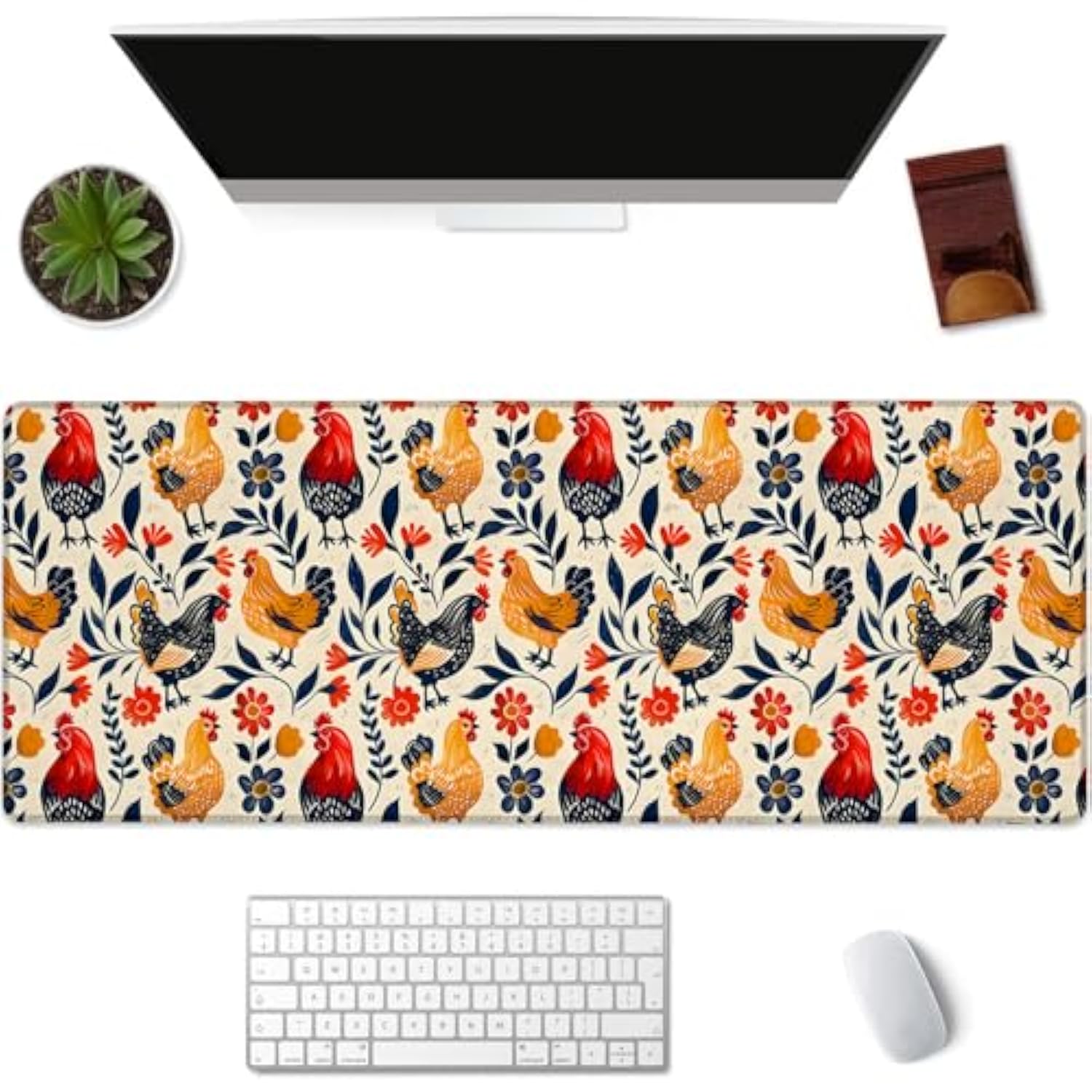 Chicken Gaming Mouse Pad Extended Desk Computer Keyboard Laptop Mouse Pads For Gaming Home Office Work, Large Long Desk Mat Mousepad With Non-Slip Rubber Base 31.5×11.8Inch (Farmhouse Chicken)