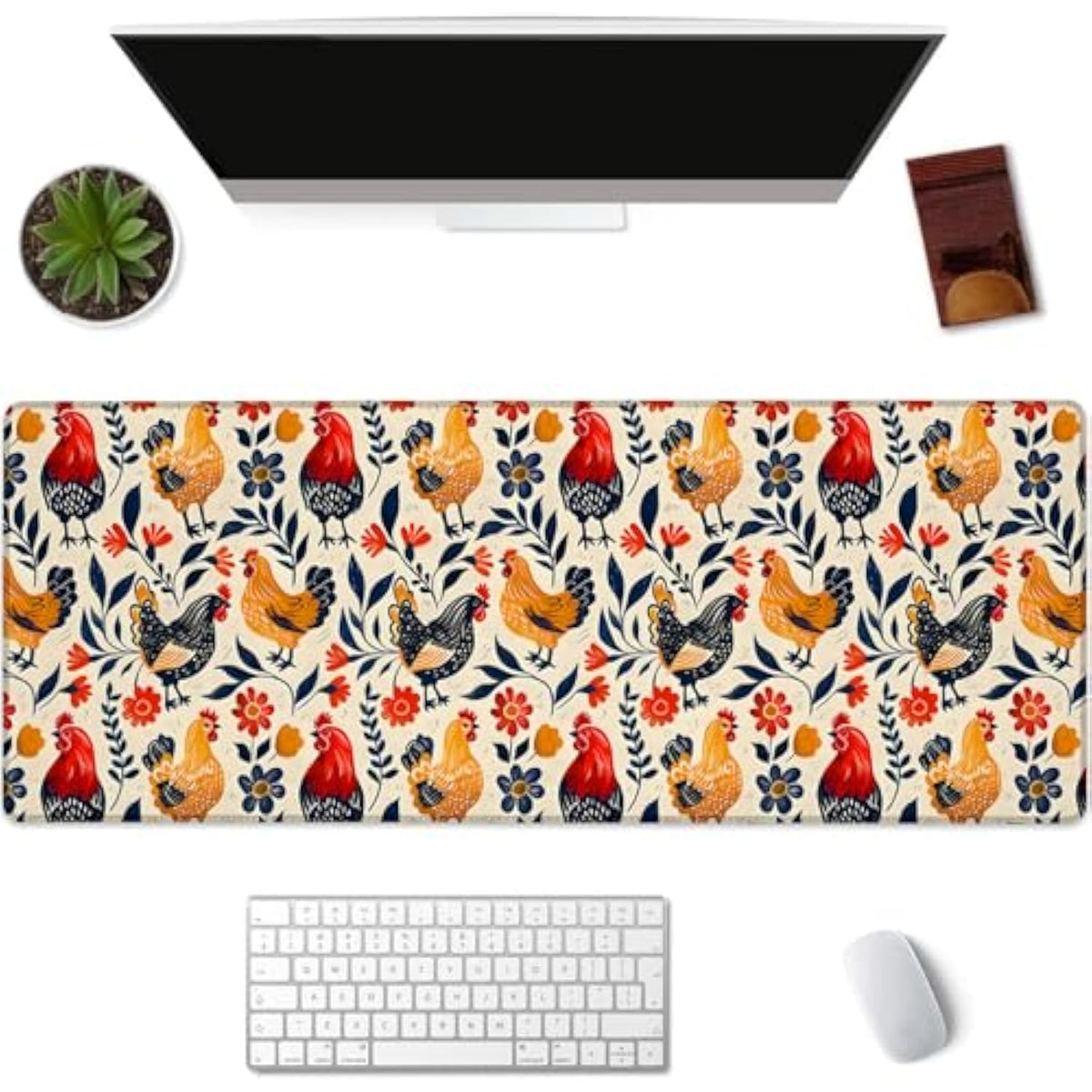 Chicken Gaming Mouse Pad Extended Desk Computer Keyboard Laptop Mouse Pads For Gaming Home Office Work, Large Long Desk Mat Mousepad With Non-Slip Rubber Base 31.5×11.8Inch (Farmhouse Chicken)