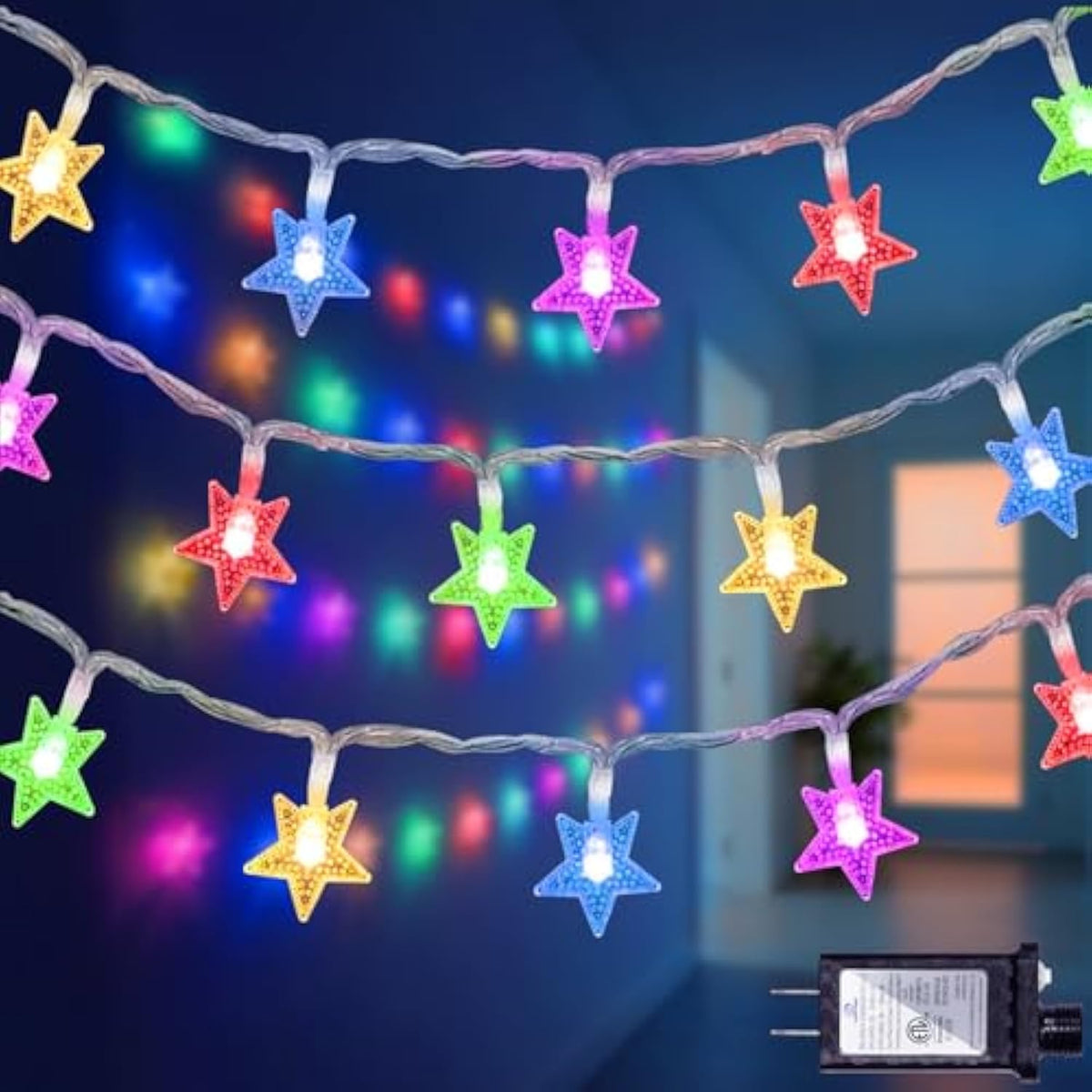 120 Led 40Ft Star String Lights, 8 Modes Plug In Christmas Lights With Timer & Memory, Indoor Outdoor Christmas Twinkle