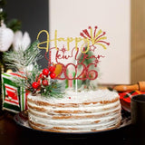 Happy New Year 2026 Cake Topper Red Glitter Party Decoration
