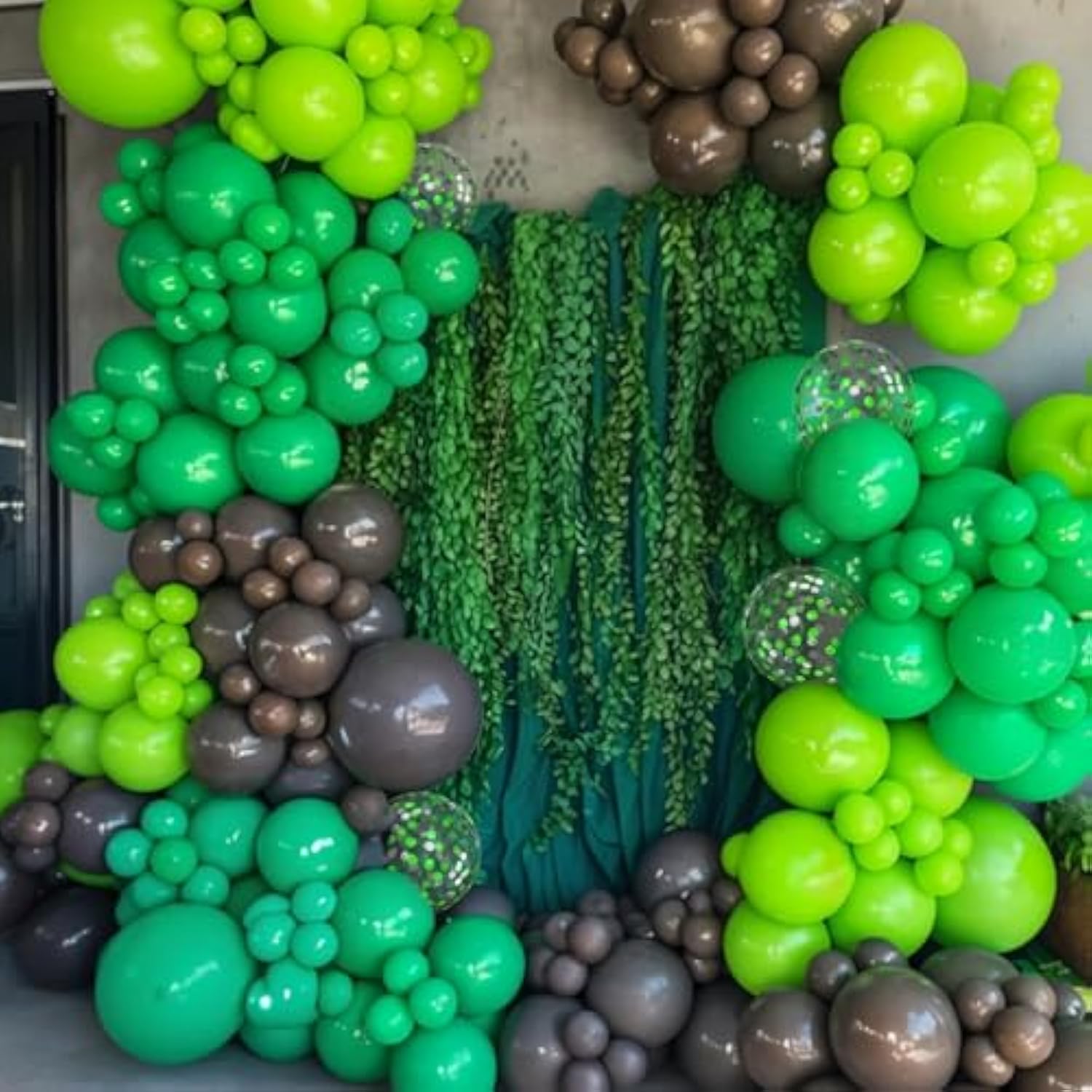 12-Inch Brown and Green Metallic Confetti Balloons for Jungle Theme Parties
