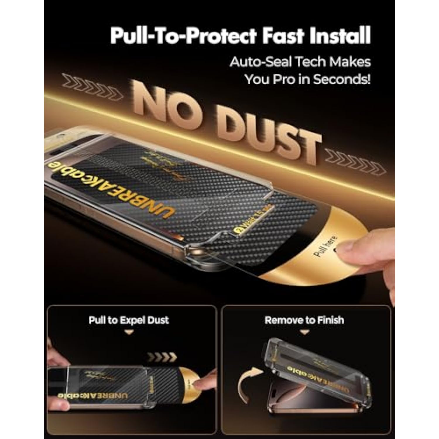 Screen Protector For Iphone 16 Pro, Pull-To-Protect Easy Installation, Auto Dust-Elimination, 9H+ Military-Grade Tempered Glass, Bubble-Free, Case Friendly, Hd Clear, 6.3 Inch, 2 Pack