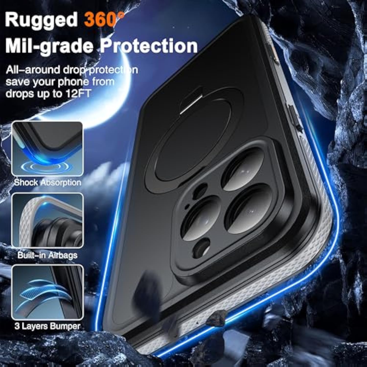 Magnetic Waterproof For Iphone 16 Pro Max Case With [Built-In Screen Protector][Invisible Stand][Fit For Magsafe][360º Full Body Sealed] Rugged Ip68 Underwater Case For Iphone 16 Pro Max-Black