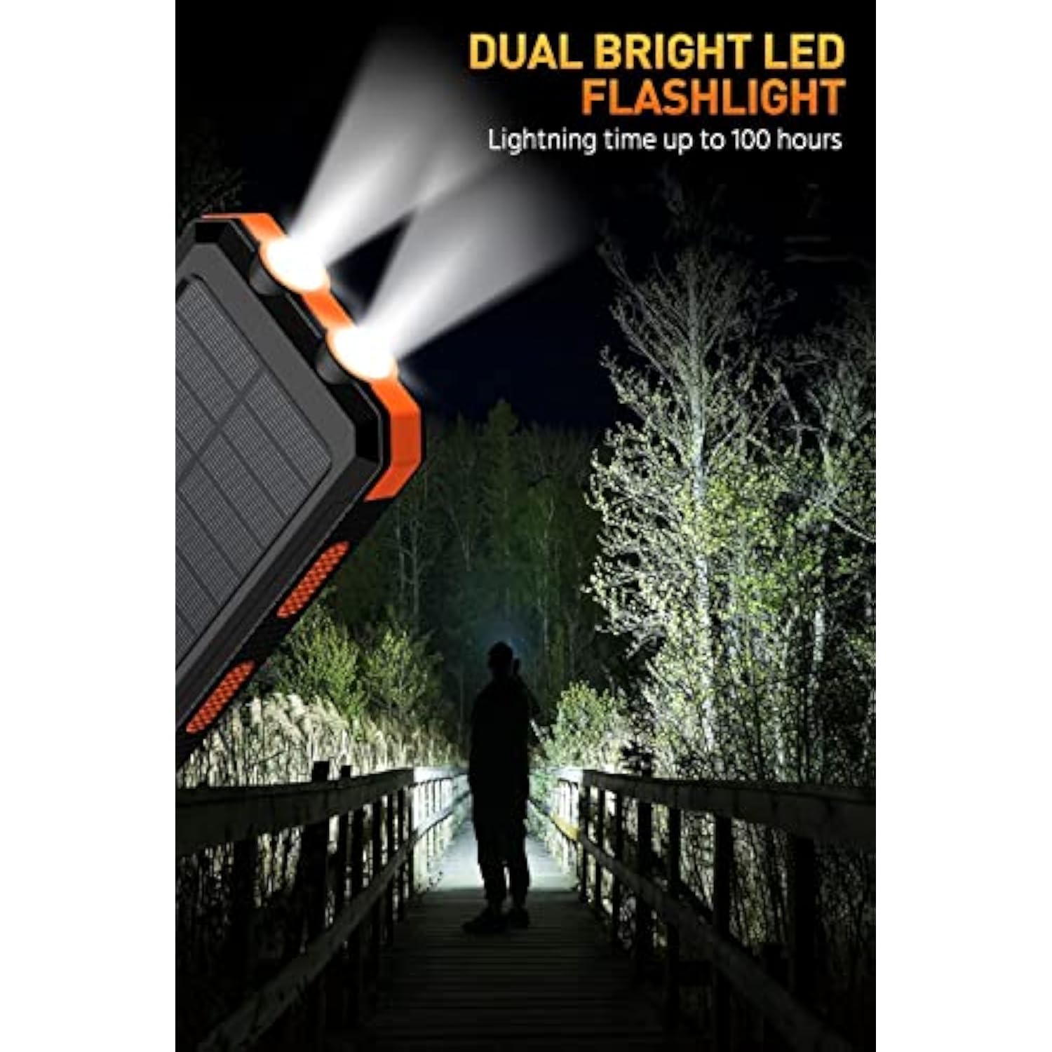 Power Bank,Solar Charger,36800Mah 5V3.1A Qc 3.0 Dual 2 Usb Port Built-In Powerful Flashlight Ipx7 Waterproof Dustproof Shockproof(Orange)