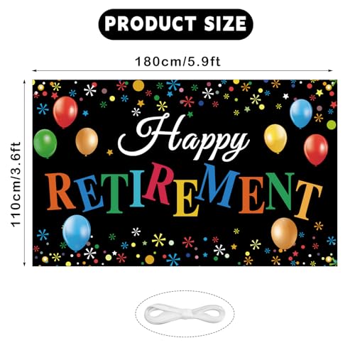 Retirement Banner, Large Happy Retirement Banner Backdrop, Farewell Party Decorations, for Women, Men, Teacher Indoor Outdoor Retire Party Favor Supplies, Photo Booth Photography Background