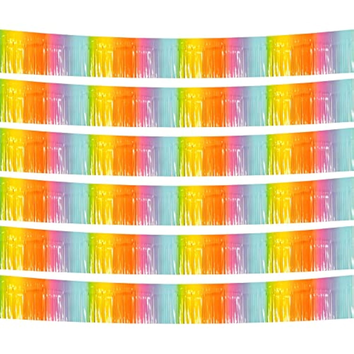 6 Pack 10 Feet Foil Fringe Garland Metallic Tinsel Streamers Banner Wall Hanging Backdrop Banner For Parade Floats, Thanksgiving, Christmas, Birthday, Halloween Party Decorations(Light Rainbow)