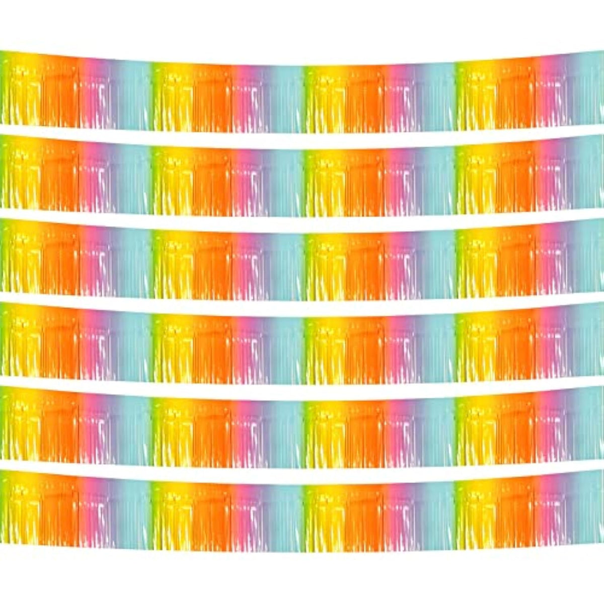 6 Pack 10 Feet Foil Fringe Garland Metallic Tinsel Streamers Banner Wall Hanging Backdrop Banner For Parade Floats, Thanksgiving, Christmas, Birthday, Halloween Party Decorations(Light Rainbow)