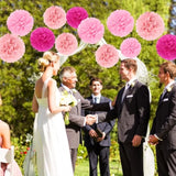 16Pcs Party Decorations - Hot Pink Pom Poms, Paper Flowers For Wedding, Birthday, Engagement Receptions & Bridal Shower