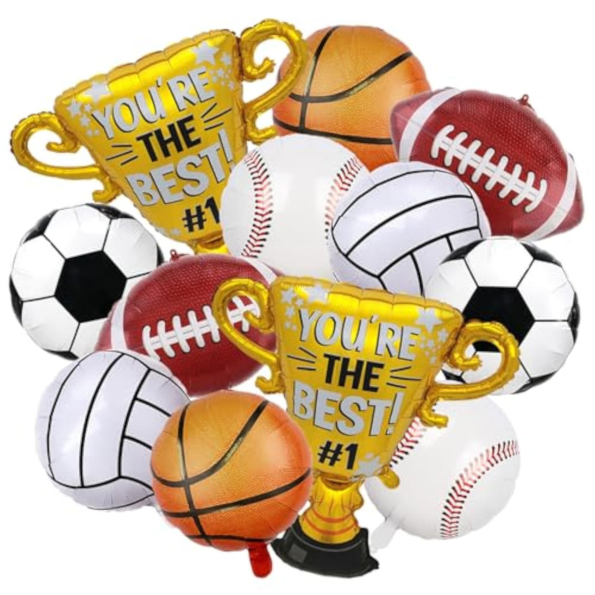12 Pieces Sports Foil Balloon Set For Baseball Basketball Football Soccer Volleyball Trophy Foil Balloons Sports Birthday Party Balloon For Boy Baby Shower Sports Themed Party Decorations