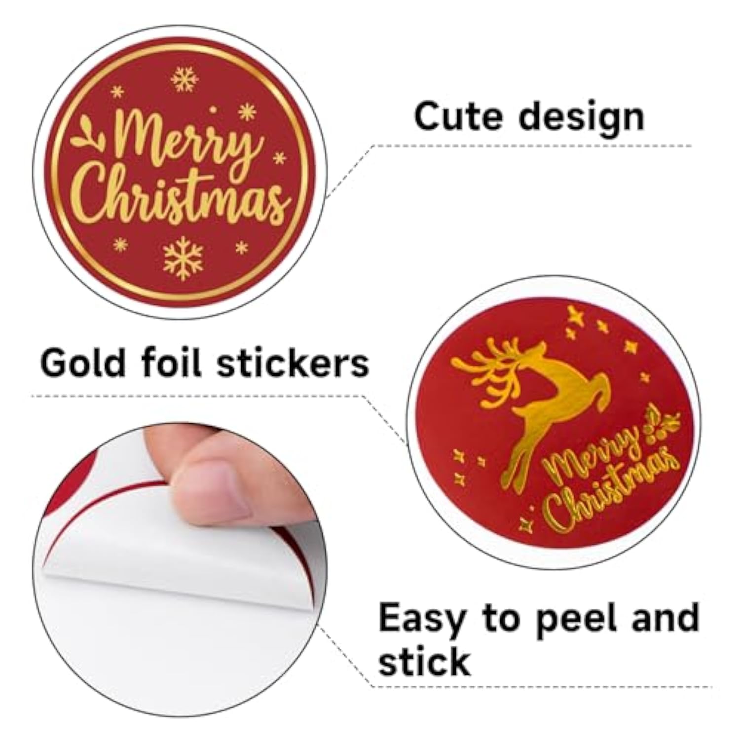 Merry Christmas Stickers - 2 Inch 120Pcs Merry And Bright Sticker Gold Foil Holiday Stickers Large Christmas Tree Snowflake Snowman Labels For Envelope Seals Cards Ornaments(Random Style)