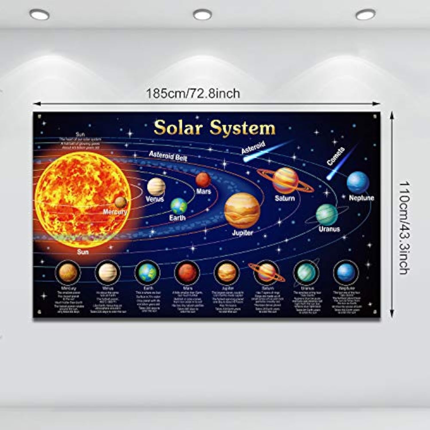 72.8×43.3" Solar System Space Poster for Kids’ Rooms, Parties & Classroom Decor